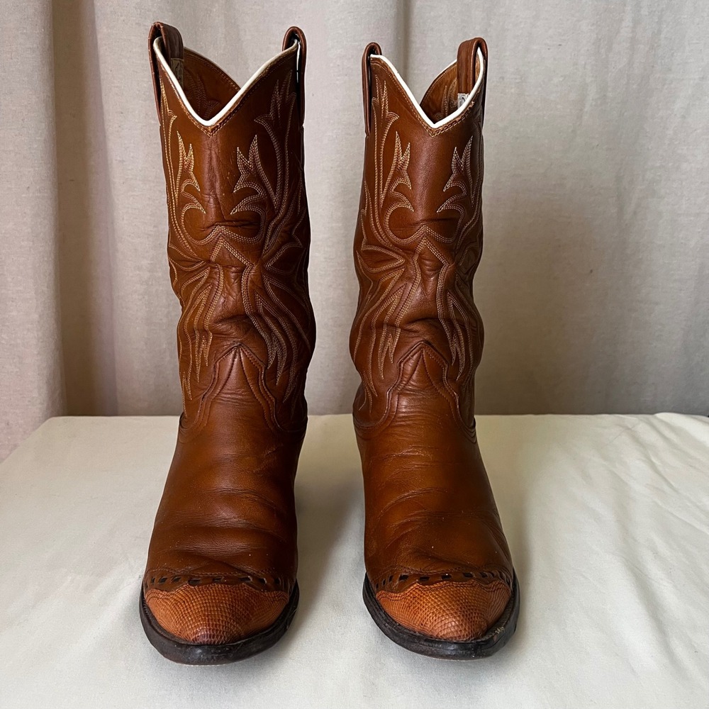 Nocona Cowboy Boots 8.5‎ D Brown Leather Lizard Wingtip Western Vintage